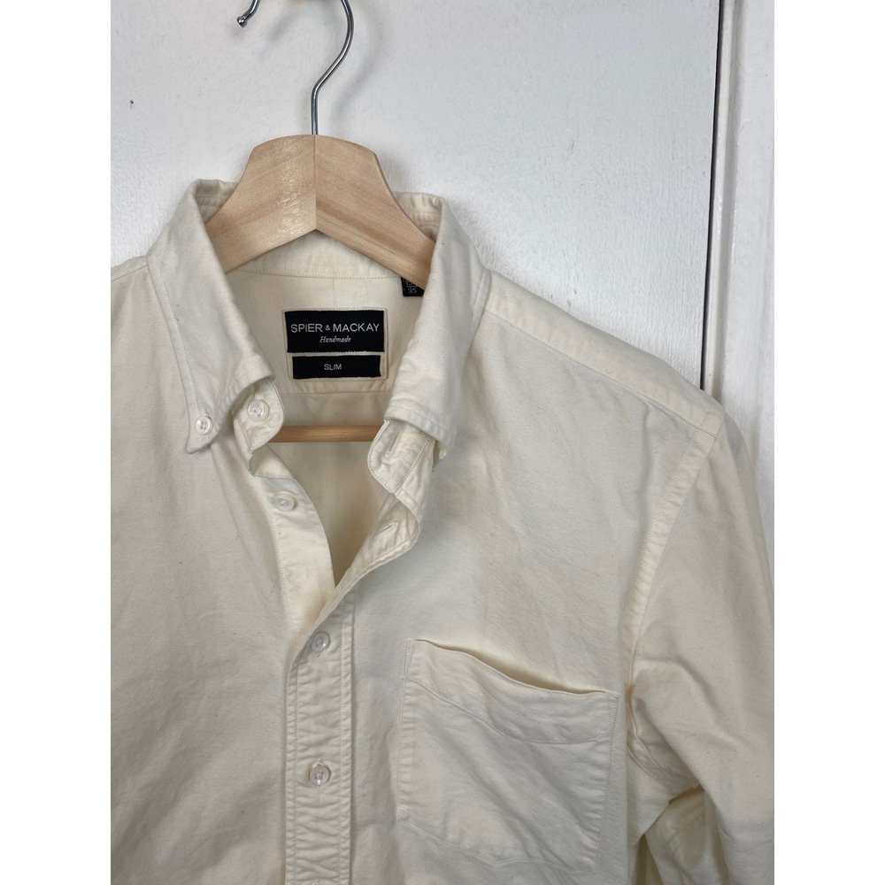 Spier & Mackay Mens Oxford Button Down Shirt Slim Fit Cream Off White 15.5/35